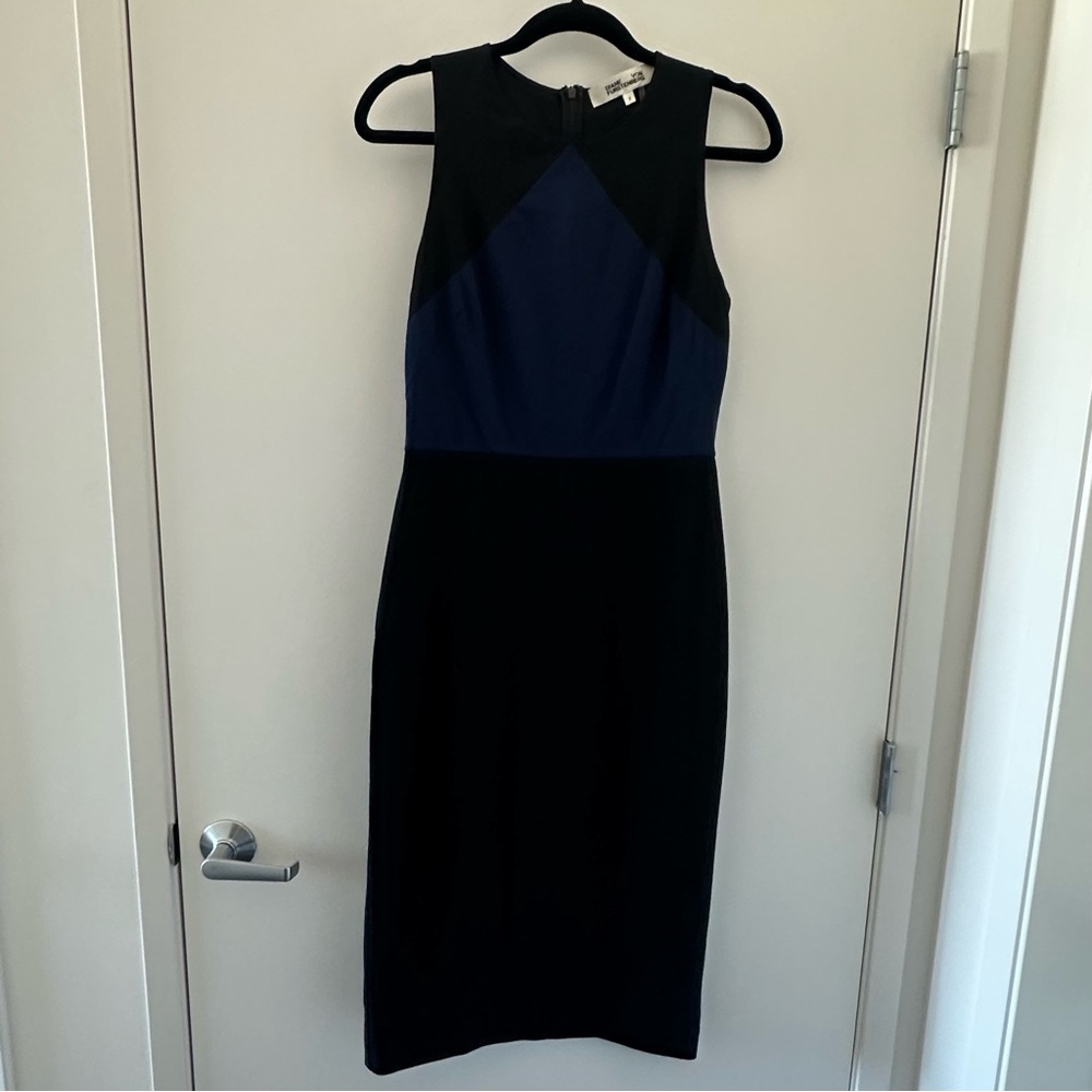 DVF Navy and Black Suiting Dress